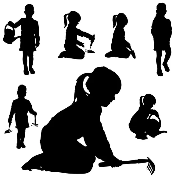 Vector silhouet van een klein meisje. — Stockvector