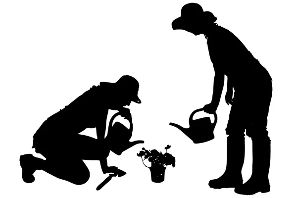 Vector silhouet van een tuinman. — Stockvector