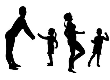 bir çocuğu olan bir kadın silueti vektör.