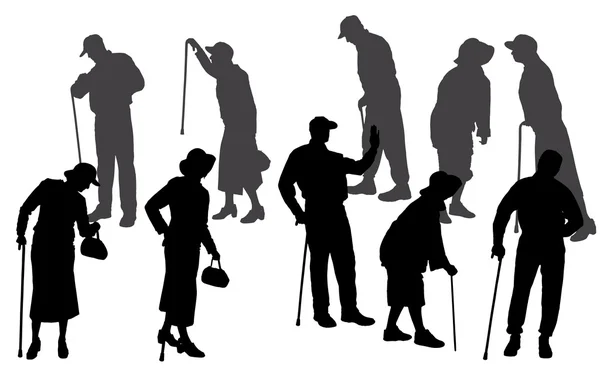 Vector silhouette of old people. — Stock Vector