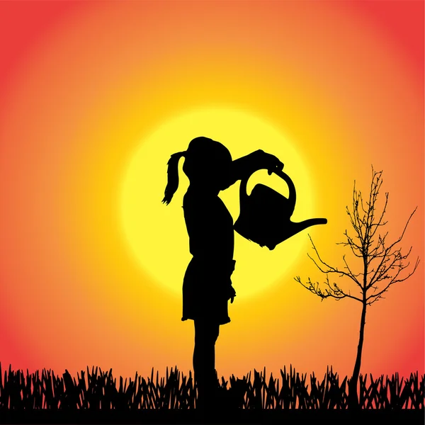 Vector silhouette of a little girl. — Stock Vector