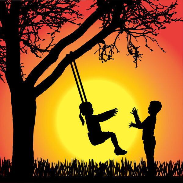Vector silhouette of children. 
