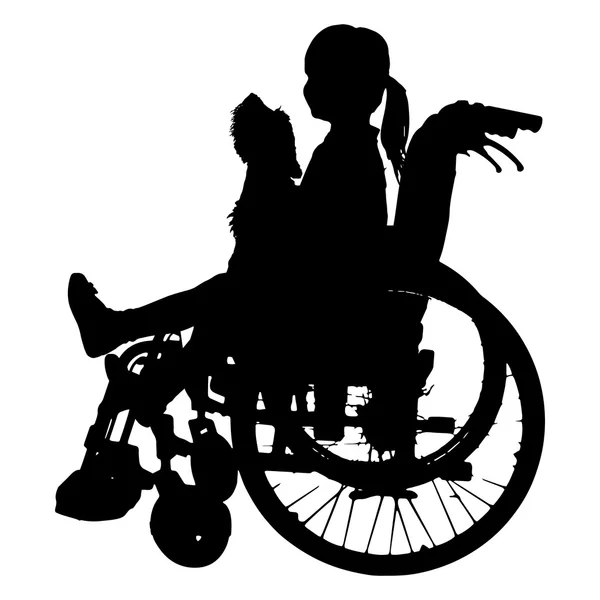 車椅子で女の子のベクトル シルエット. — ストックベクタ