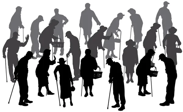 Vector silhouette of old people. — Stock Vector