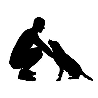 köpek ile insan siluet vektör.