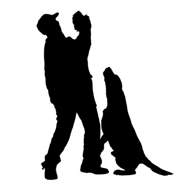 köpek ile insan siluet vektör.
