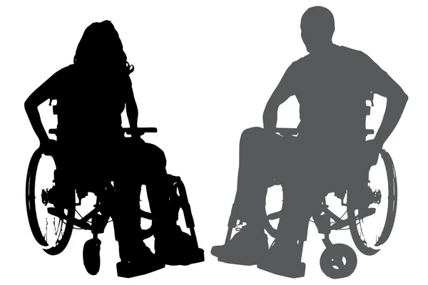 Vector silhouettes of people in a wheelchair. — Stock Vector