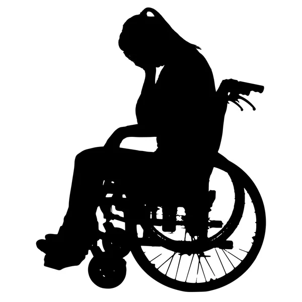 Διάνυσμα σιλουέτες των γυναίκα σε μια αναπηρική καρέκλα. — Διανυσματικό Αρχείο
