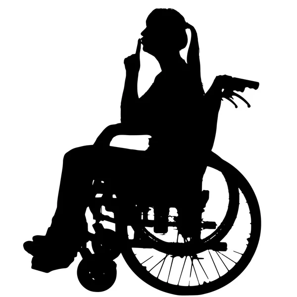 Vector silhouettes of woman in a wheelchair. — Stock Vector