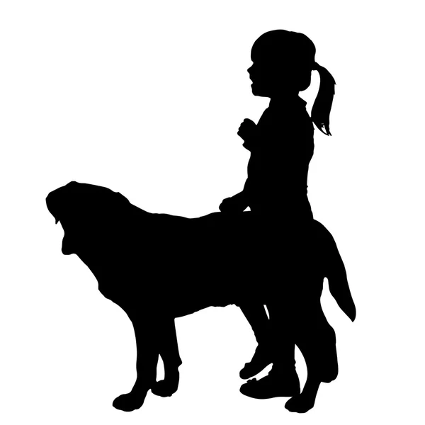 Vektor siluet gadis dengan anjing . - Stok Vektor