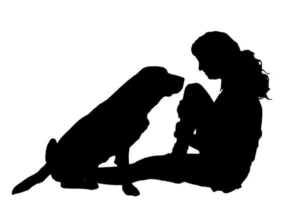 Silhouette vettoriale di persone con cane . — Vettoriale Stock