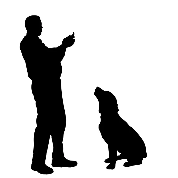 Vector silhouette of people with dog. — Stock Vector