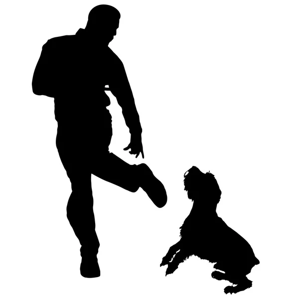 Silhouette vectorielle de personnes avec chien . — Image vectorielle