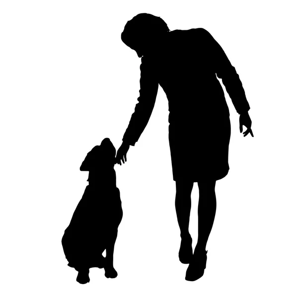 Vector silhouette of people with dog. — Stock Vector