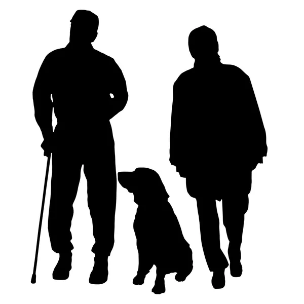 Vector silhouette of people with dog. — Stock Vector