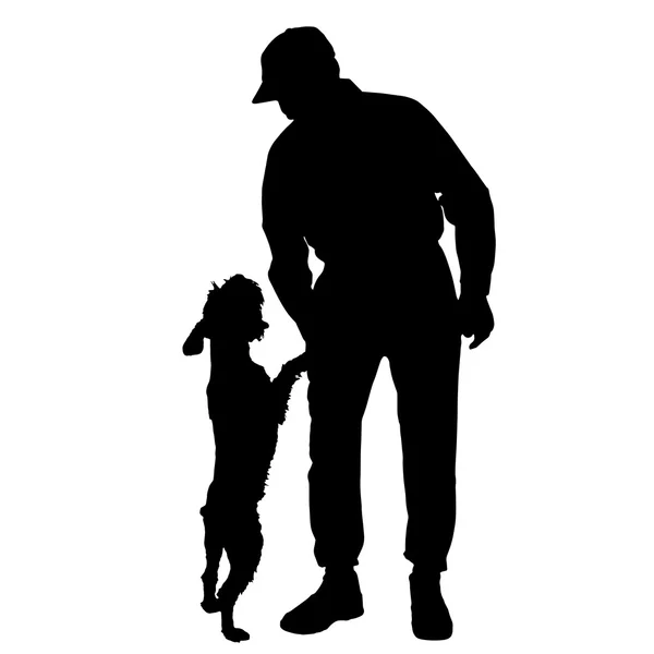 Vector silhouet van mensen met hond. — Stockvector