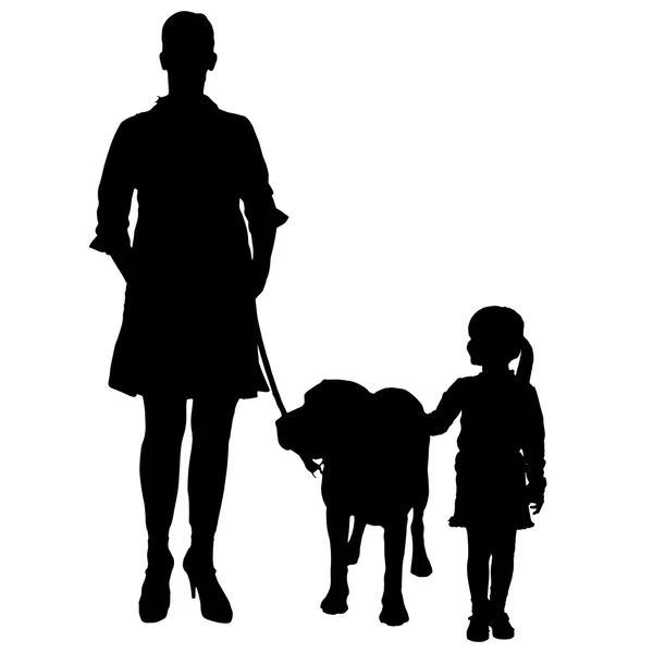 Silhouette vectorielle de personnes avec chien . — Image vectorielle