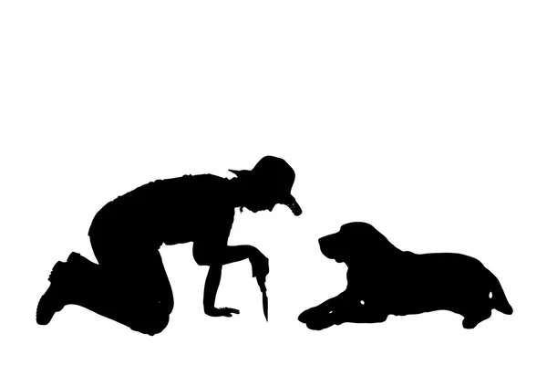 Vektor silhuett av människor med hund. — Stock vektor