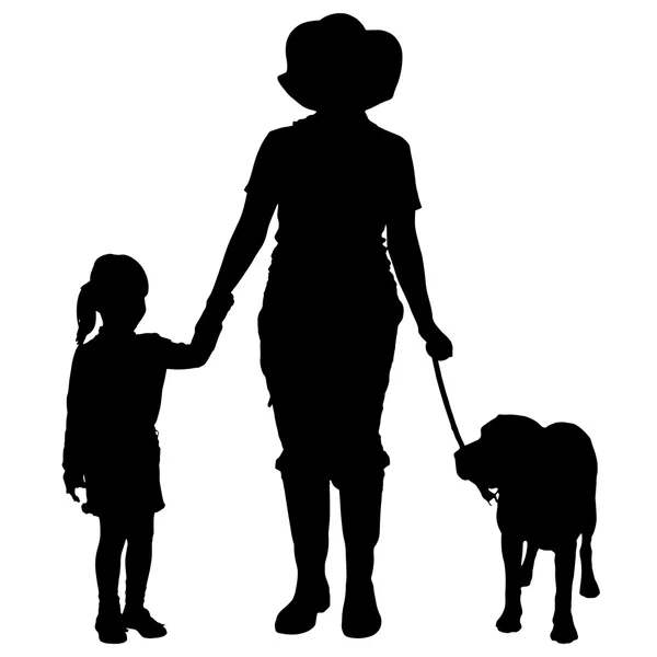 Vector silhouette of people with dog. — Stock Vector