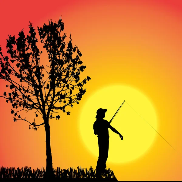 Vector silhouette of a man who fishes. — Stock Vector