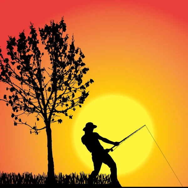 Silueta vectorial de un hombre que pesca . — Vector de stock