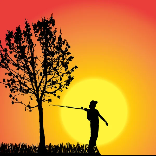 Vector silhouette of a man who fishes. — Stock Vector