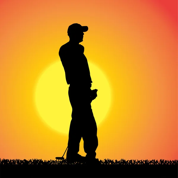 Vector silhouette of a man who plays golf. — Stock Vector