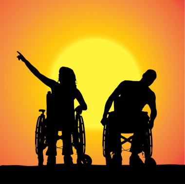 insanların tekerlekli sandalyede Vector silhouettes.