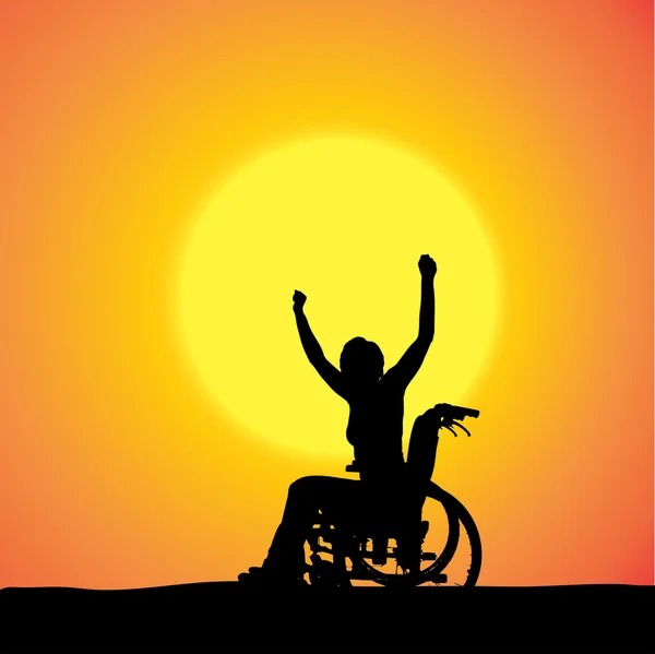 Vector silhouettes of woman in a wheelchair. — Stock Vector