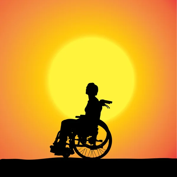 Vector silhouettes of woman in a wheelchair. — Stock Vector