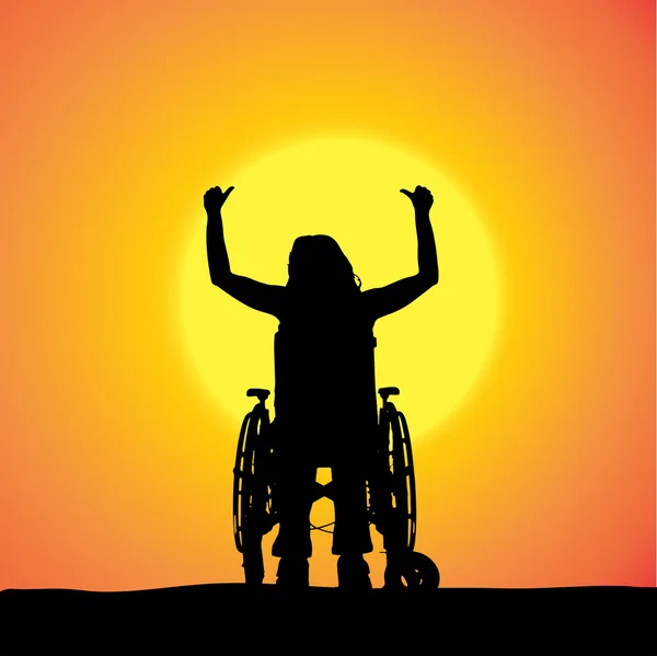 Vector silhouettes of woman in a wheelchair. — Stock Vector