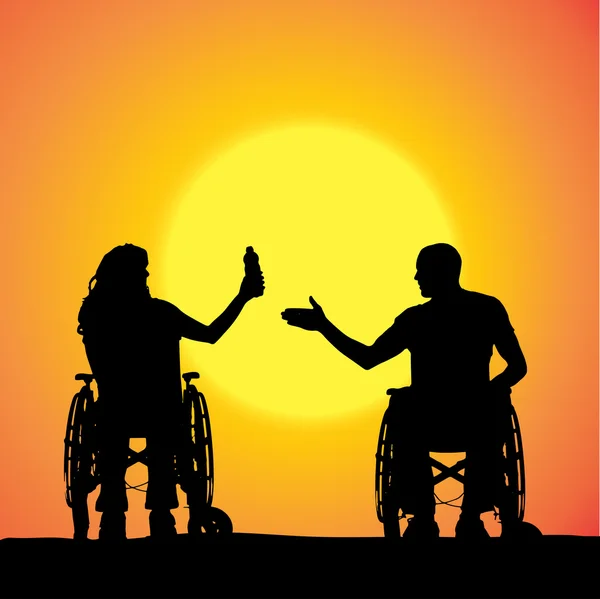 Vector silhouettes of people in a wheelchair. — Stock Vector