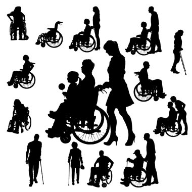 insanların tekerlekli sandalyede Vector silhouettes.