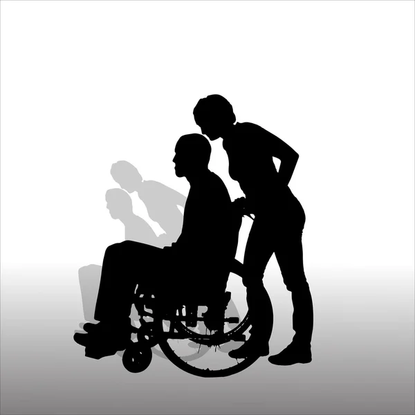 Vector silhouettes of people in a wheelchair. — Stock Vector