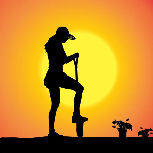 Vector silhouet van een tuinman. — Stockvector