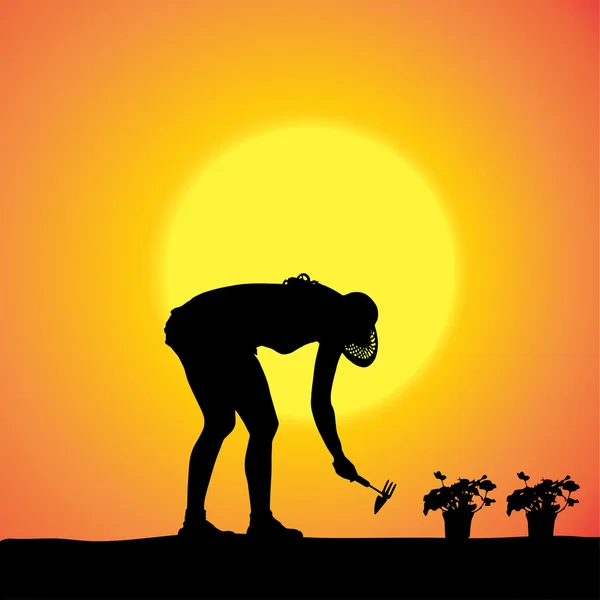 Vector silhouette of a gardener. — Stock Vector