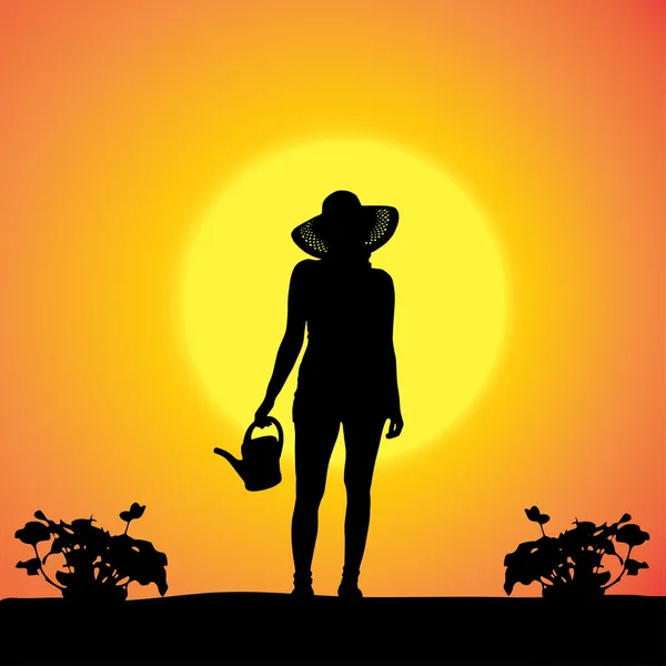 Vector silhouet van een tuinman. — Stockvector