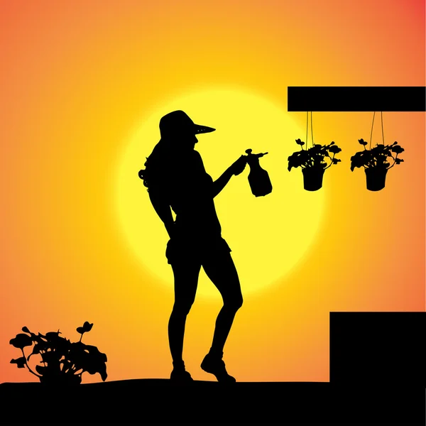 Vector silhouette of a gardener. — Stock Vector