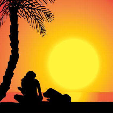 köpekli bir kadın silueti vektör.