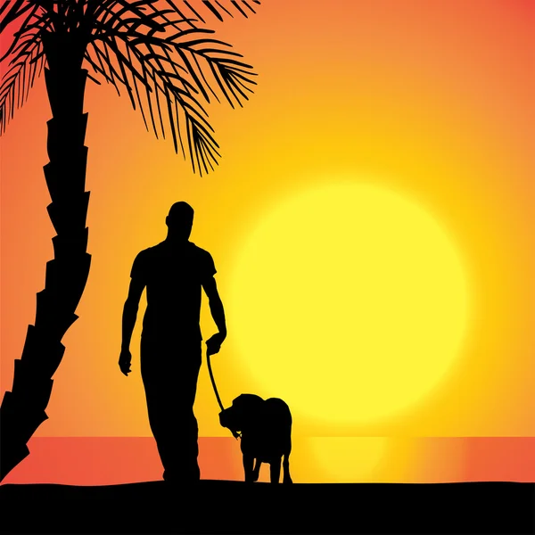 Vector silhouette of a man with a dog. — Stock Vector