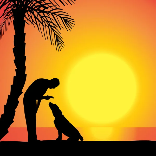 Vector silhouette of a man with a dog. — Stock Vector