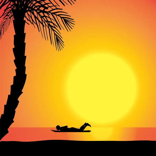 Silhouette vectorielle d'un homme avec une planche de surf . — Image vectorielle