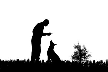 köpek ile insan silüeti vektör.