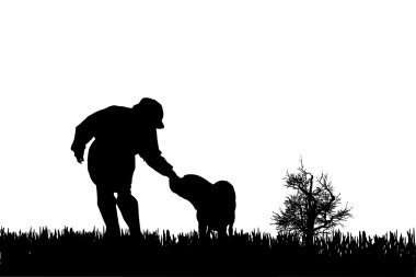 kadın ile köpek siluet vektör.