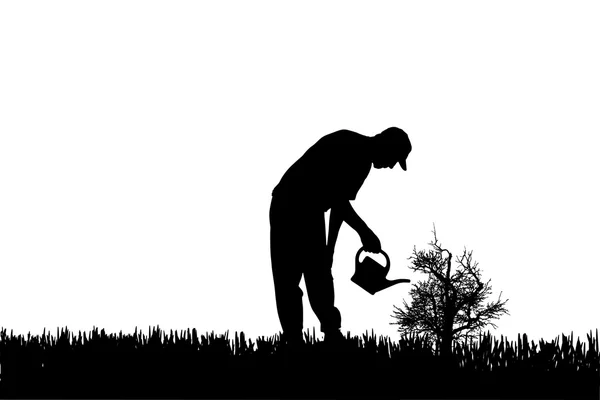 Vector silhouet van een tuinman. — Stockvector