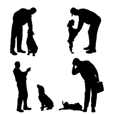 köpek ile insan siluet vektör.