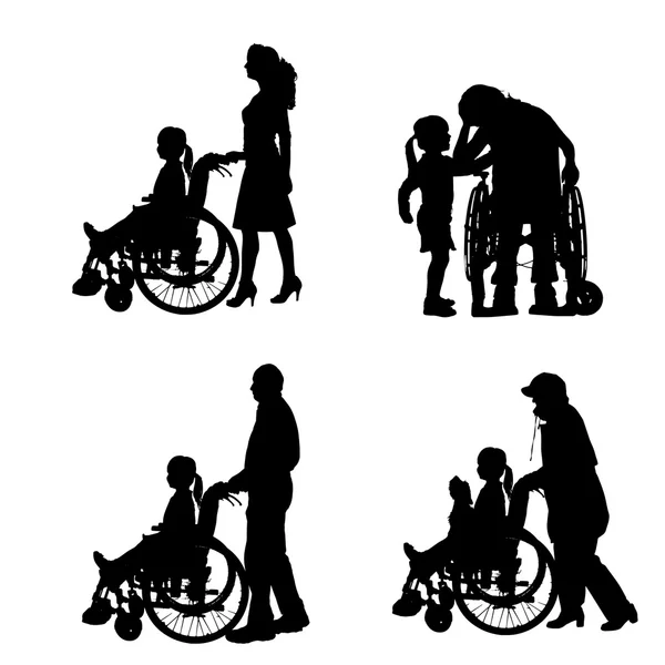 Vector silhouettes of people in a wheelchair. — Stock Vector