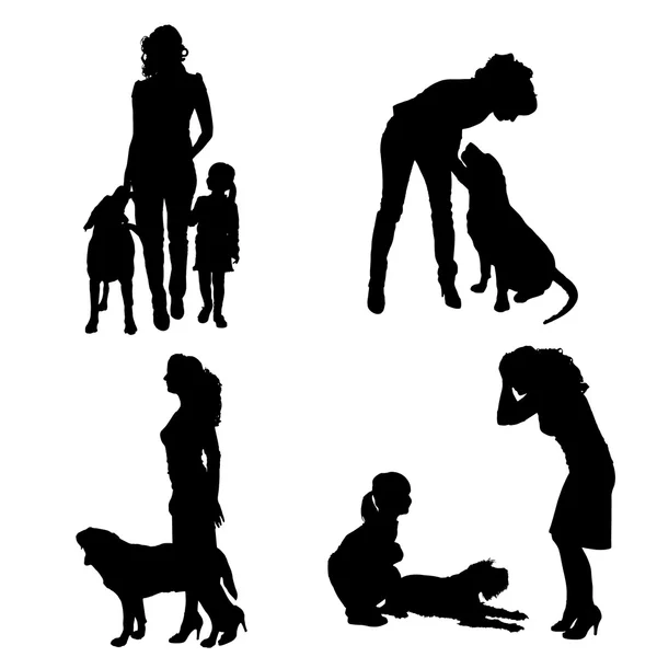 Vector silhouette of people with dog. — Stock Vector