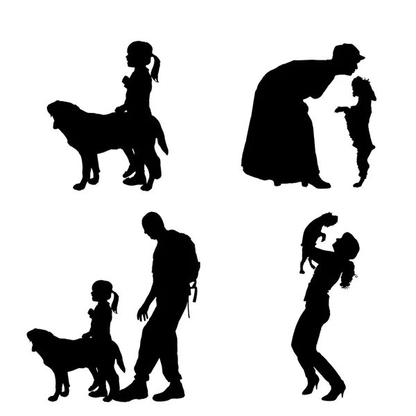 Silhouette vettoriale di persone con cane . — Vettoriale Stock