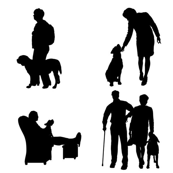 Διάνυσμα σιλουέτα των ανθρώπων με σκύλο. — Διανυσματικό Αρχείο